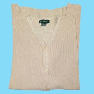 J Crew Cardigan Sweater Large Biege 100% Silk Ribbed Layering Preppy Grandpa VTG